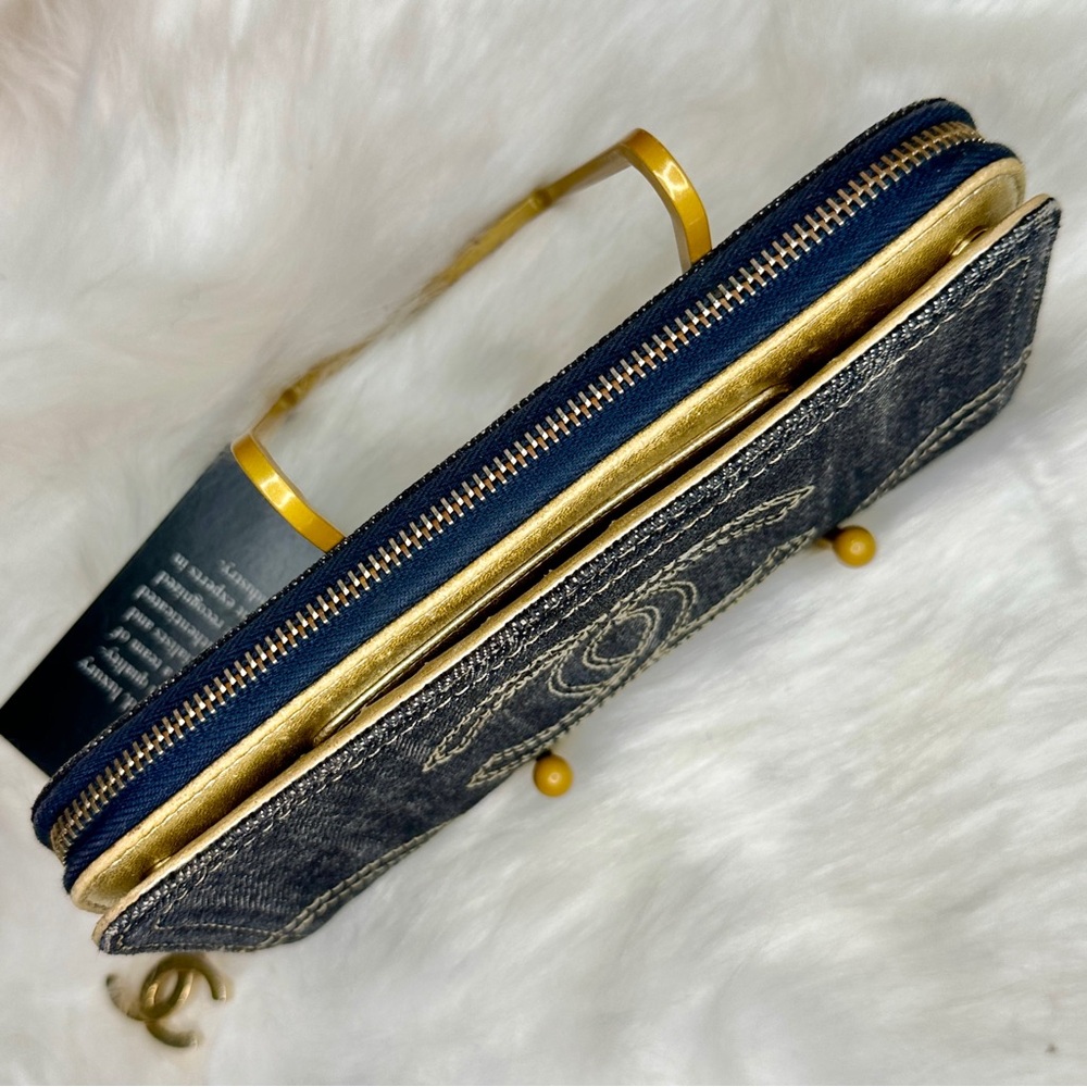 CHANEL Blue Denim Wallet with Gold Details - Picture 6 of 14